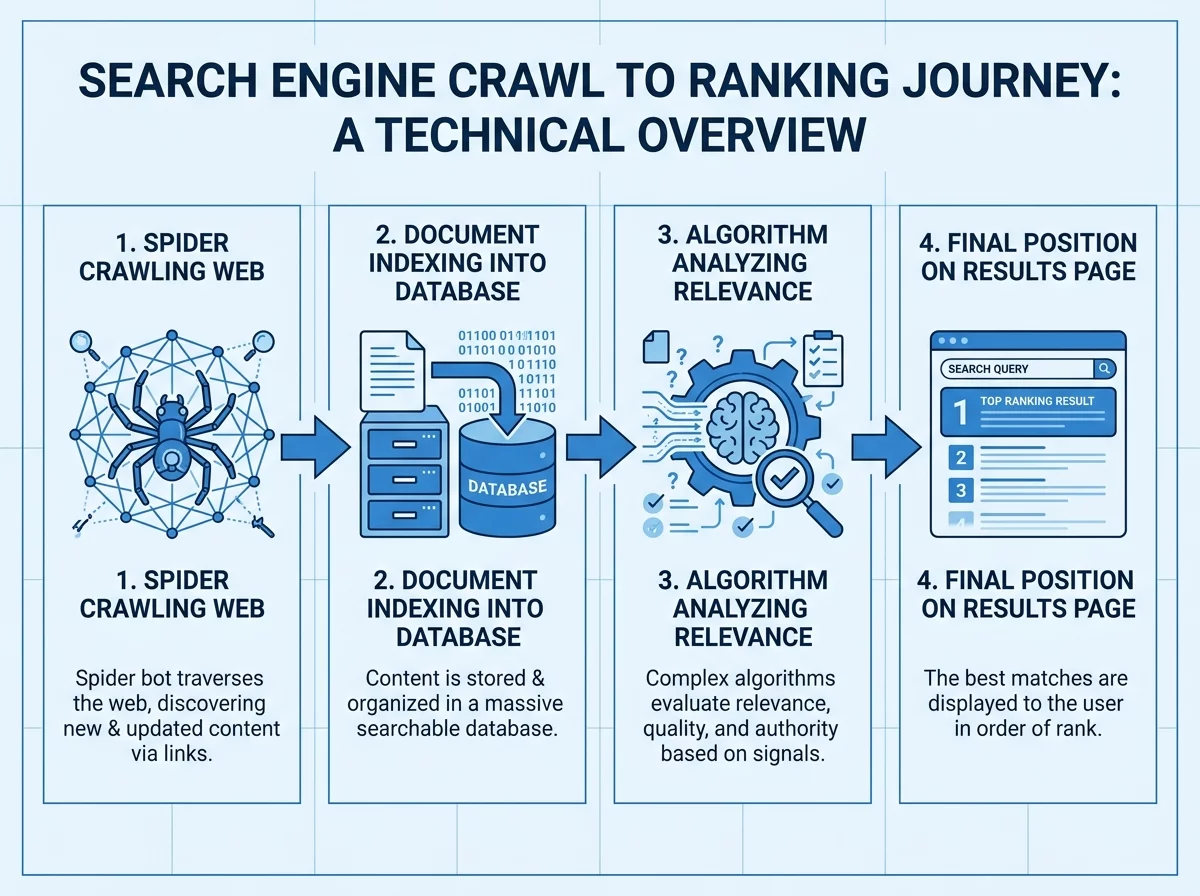 Infographie des &eacute;tapes du crawl au classement