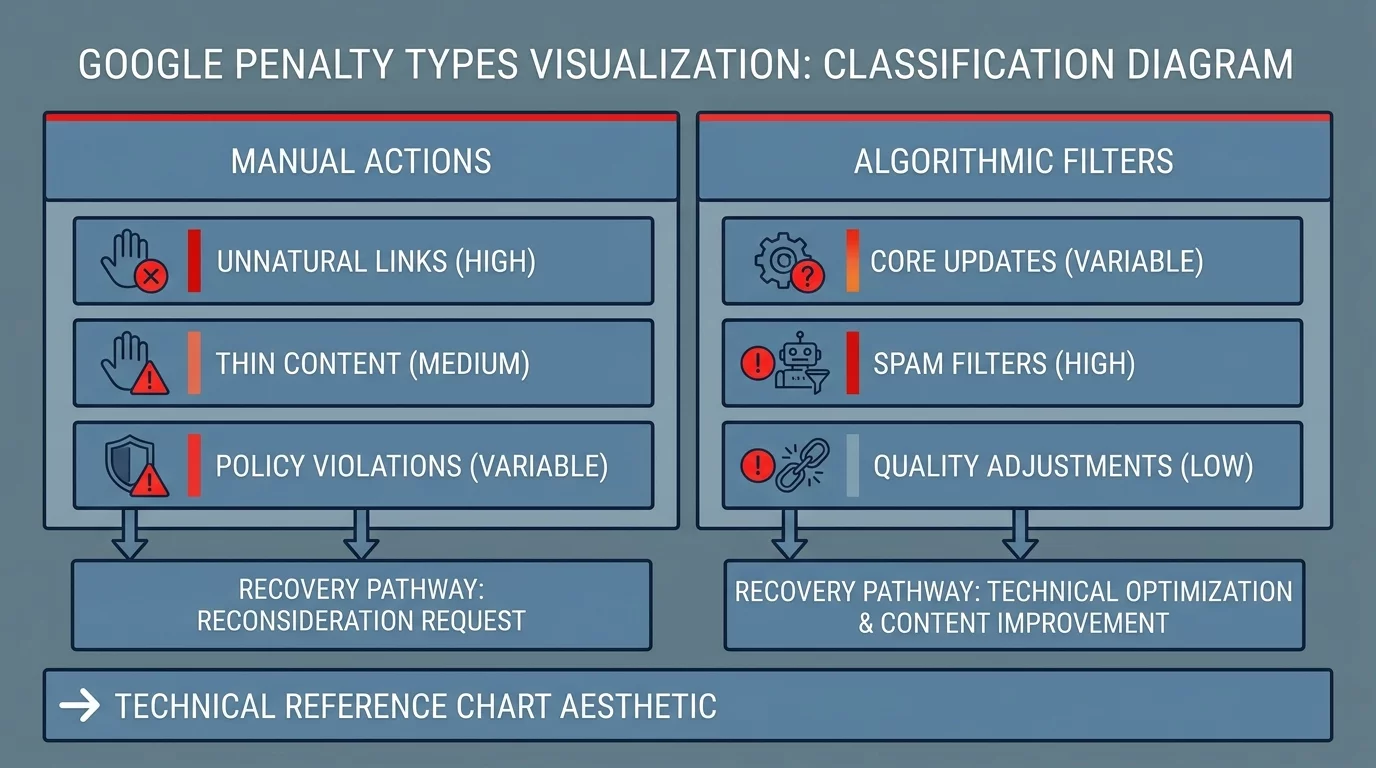 Repr&eacute;sentation visuelle des diff&eacute;rents types de p&eacute;nalit&eacute;s Google